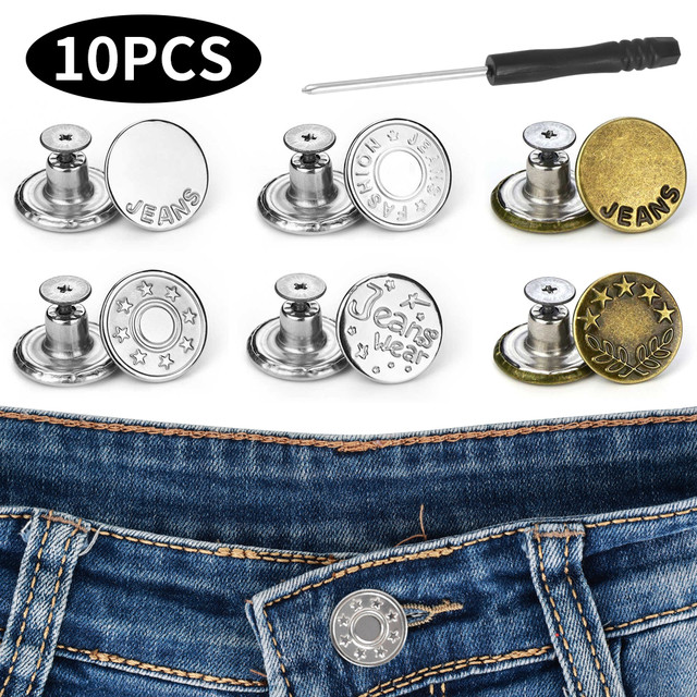 10PCS Detachable Screw Style Button Fastener Pants Pin for Jeans